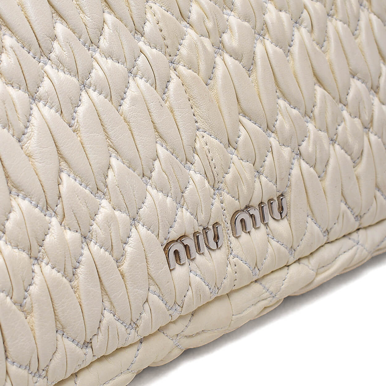 Miu Miu - Cream Matelasse Leather Bag w Iconic Crystal Cloque & Strap 